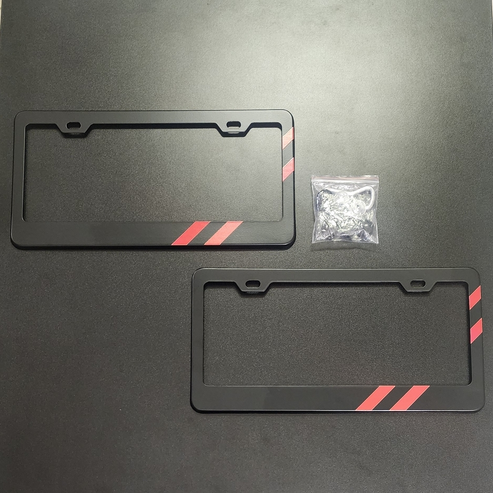 Black License Plate Frames with Red Stripes